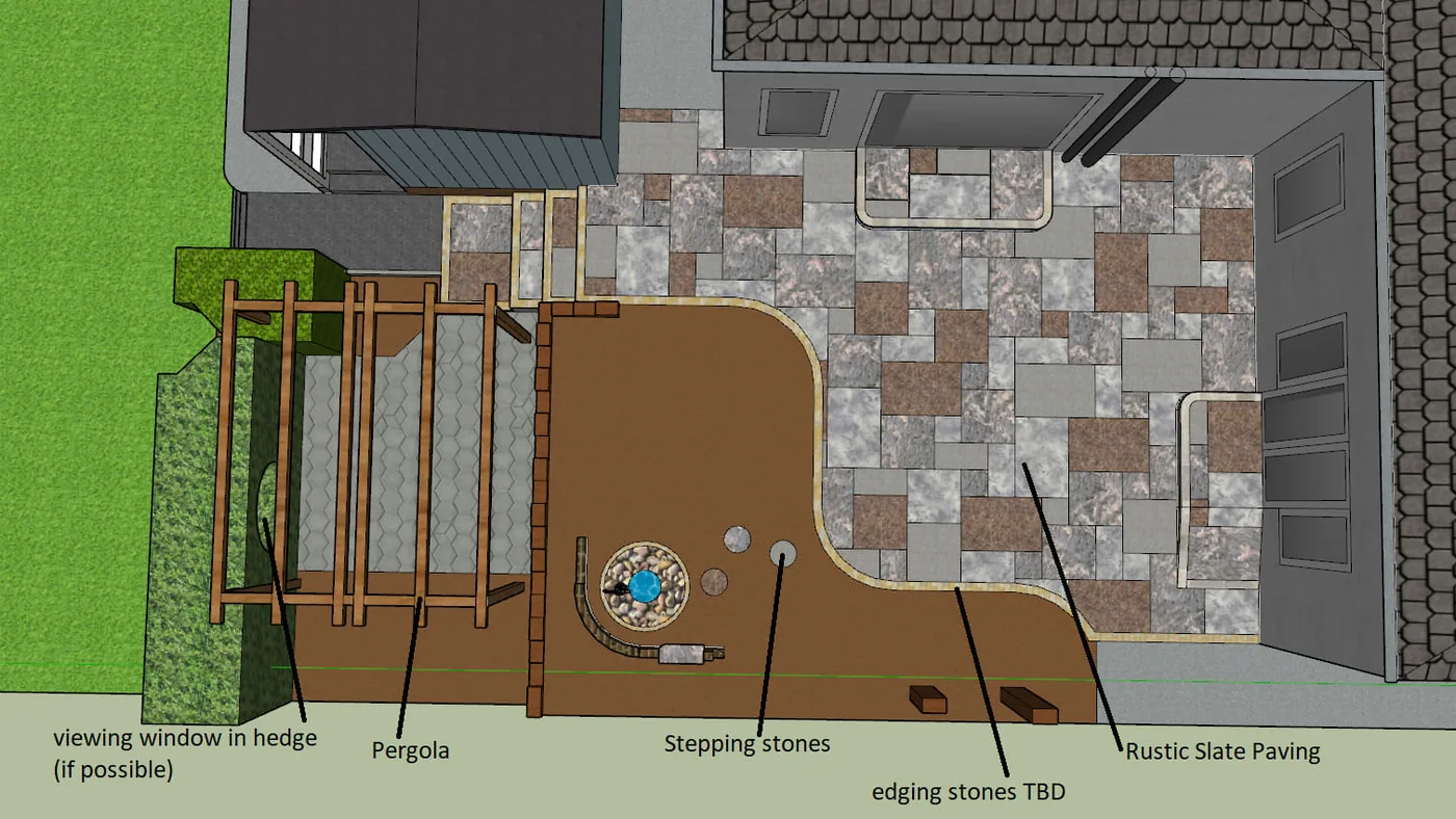 3D design render for a proposed garden layout